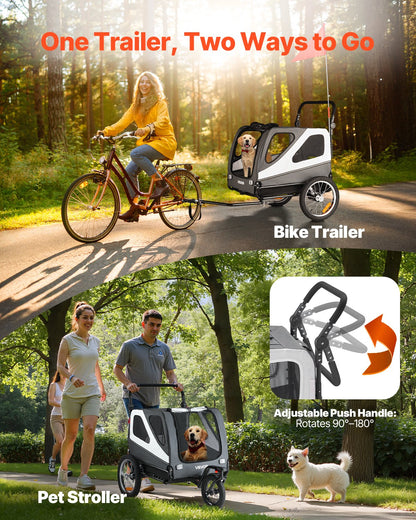 Dog Bike Trailer, Supports up to 45 kg, 2-in-1 Pet Stroller Cart Bicycle Carrier for Small & Large Dogs, Easy Folding Frame with Quick Release Wheel, Universal Bicycle Coupler, Internal Leash
