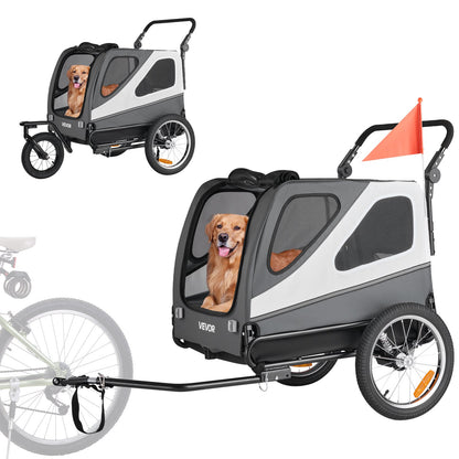 Dog Bike Trailer, Supports up to 45 kg, 2-in-1 Pet Stroller Cart Bicycle Carrier for Small & Large Dogs, Easy Folding Frame with Quick Release Wheel, Universal Bicycle Coupler, Internal Leash