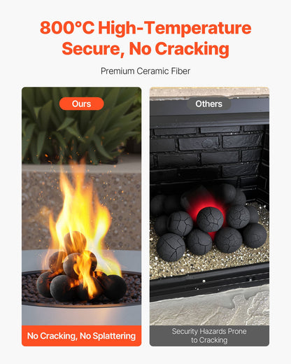 Ceramic Fire Balls, 100 mm 12 Pcs Round Fire Stones, Reusable Lava Rocks Indoor and Outdoor Use, Decorative Fire Pit Rocks for Propane/Gas Fireplace, Stove, Courtyard, Camping, Black