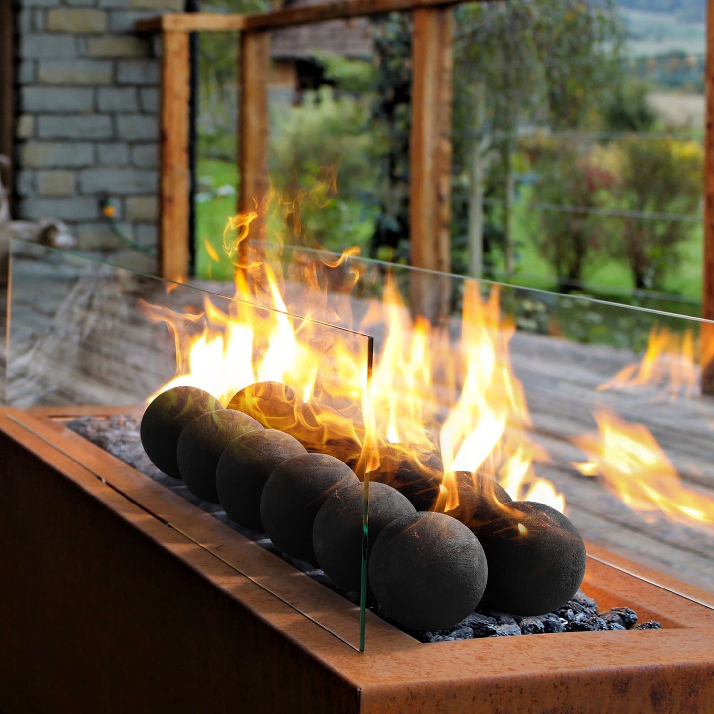 Ceramic Fire Balls, 100 mm 12 Pcs Round Fire Stones, Reusable Lava Rocks Indoor and Outdoor Use, Decorative Fire Pit Rocks for Propane/Gas Fireplace, Stove, Courtyard, Camping, Black