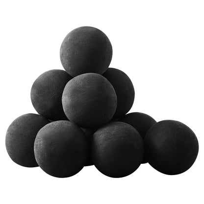 Ceramic Fire Balls, 100 mm 12 Pcs Round Fire Stones, Reusable Lava Rocks Indoor and Outdoor Use, Decorative Fire Pit Rocks for Propane/Gas Fireplace, Stove, Courtyard, Camping, Black