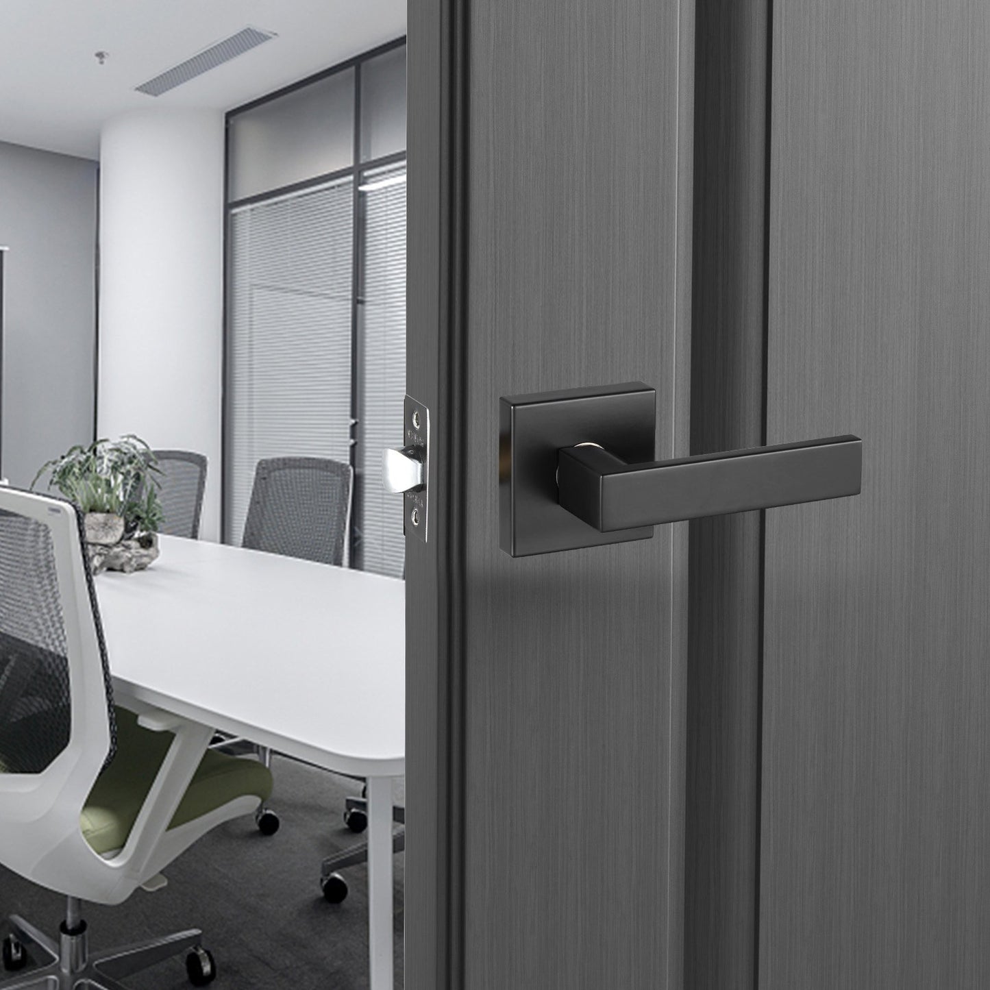 Passage Door Handle, 1 Pack Matte Black Door Lever, Left or Right Handing Reversible Lever Non-Locking, 45° Rotation to Open, Universal Square Interior for Hallways, Closets, Meeting Spaces