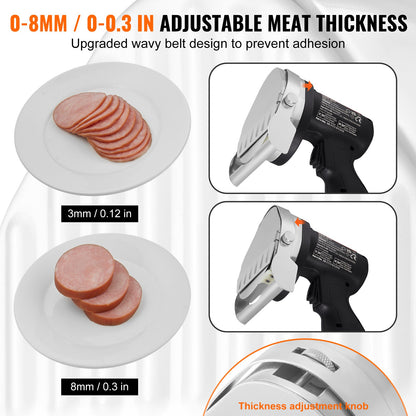 Elektrisk Shawarma-kniv, 80W sladdlös batteridriven professionell turkisk kniv, kommersiell gyroskärare i rostfritt stål, dönerkebabköttskärare med 2 blad, Φ4"/100mm, 0-8mm justerbar tjocklek
