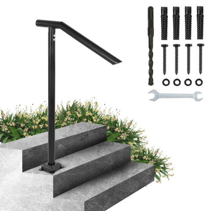 Handrail, 1-3 Step Black Steel Railing for Steps 330LBS Capacity Stair Handrail Baking Varnish Metal Handrail for Stairs Stylish Handrails for Outdoor Steps with Expansion Bolts & Drill Bit