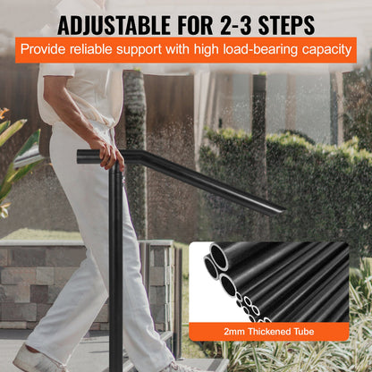 Handrail, 1-3 Step Black Steel Railing for Steps 330LBS Capacity Stair Handrail Baking Varnish Metal Handrail for Stairs Stylish Handrails for Outdoor Steps with Expansion Bolts & Drill Bit