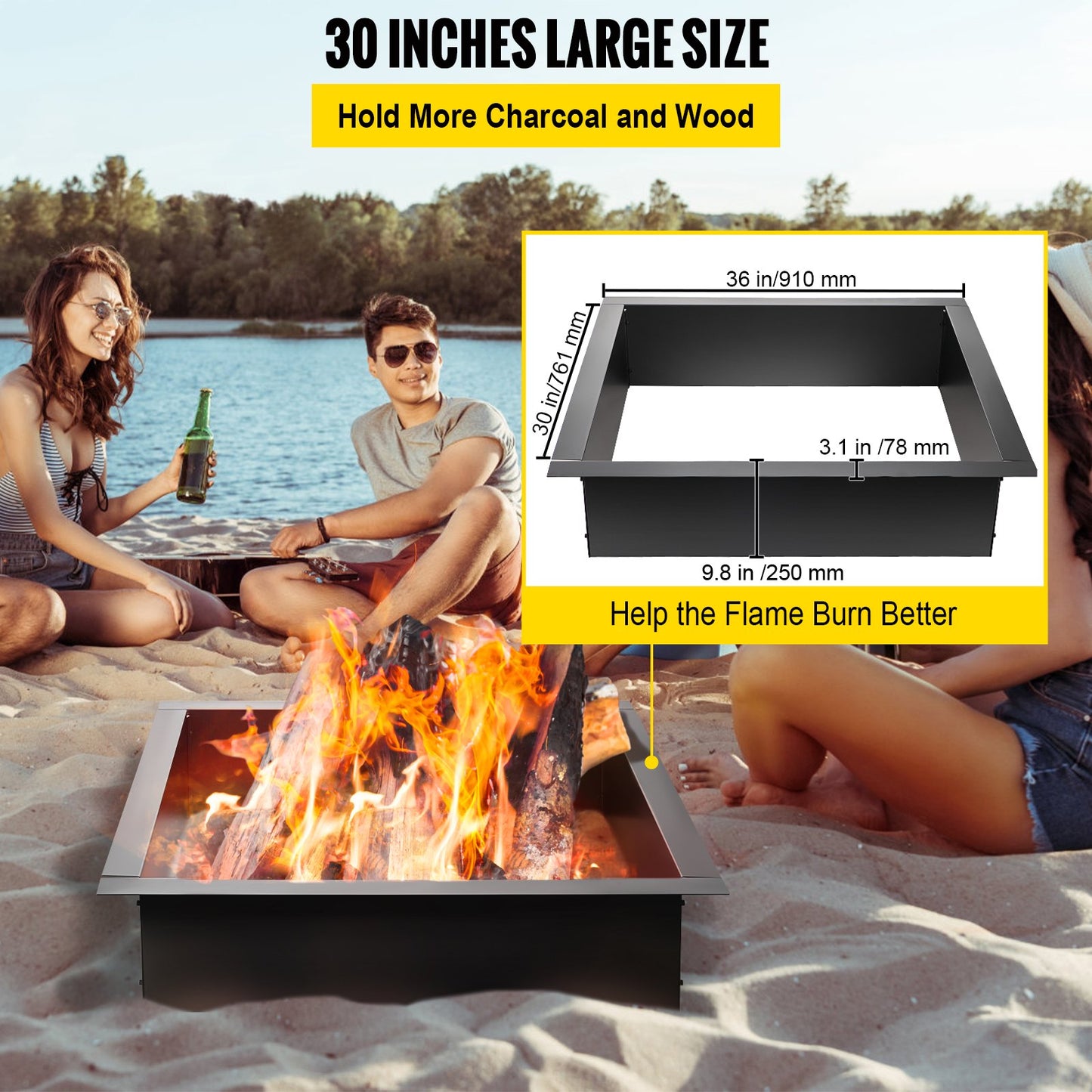 Fire Pit Ring, 36-Inch Outer/30-Inch Inner Diameter Fire Pit Insert,1.5 mm Thickness Fire Ring, DIY Steel Ring with Tongs In-Ground Fire Pit Liner for Outdoor, Patio, Backyard