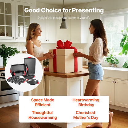 Bakformsset, 6 delar, nonstick-beläggning med kokkärl och brickor i kolstål, stapelbara bakformsset för köksugn med silikonhandtag, lätt att rengöra, för bakning av kakor, muffins, bröd