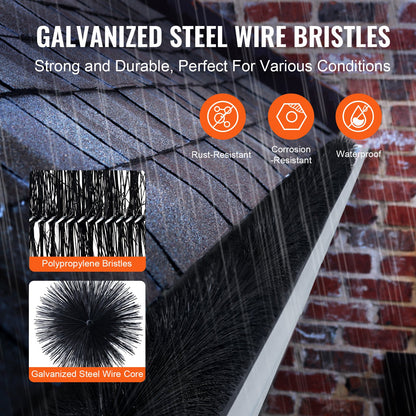 Rännborste, 60 fot total längd 4,33 tum diameter rännrengöringsverktyg, marknivå rännborste lövskydd för 5 tums hängrännor, enkelt att ta bort löv och skräp från taket, 20-pack