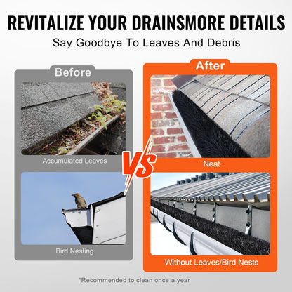 Rännborste, 60 fot total längd 4,33 tum diameter rännrengöringsverktyg, marknivå rännborste lövskydd för 5 tums hängrännor, enkelt att ta bort löv och skräp från taket, 20-pack