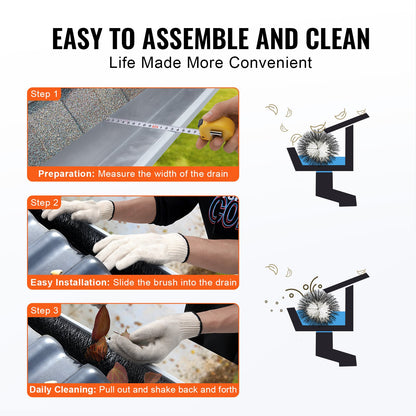 Gutter Brush, 15 Feet Total Length 4.33 inch Diameter Gutter Cleaning Tools, Ground-Level Gutter Brush Leaf Guard for 5 Inch Gutters, Easily Clear roof Leaves and Debris, 5 Pack