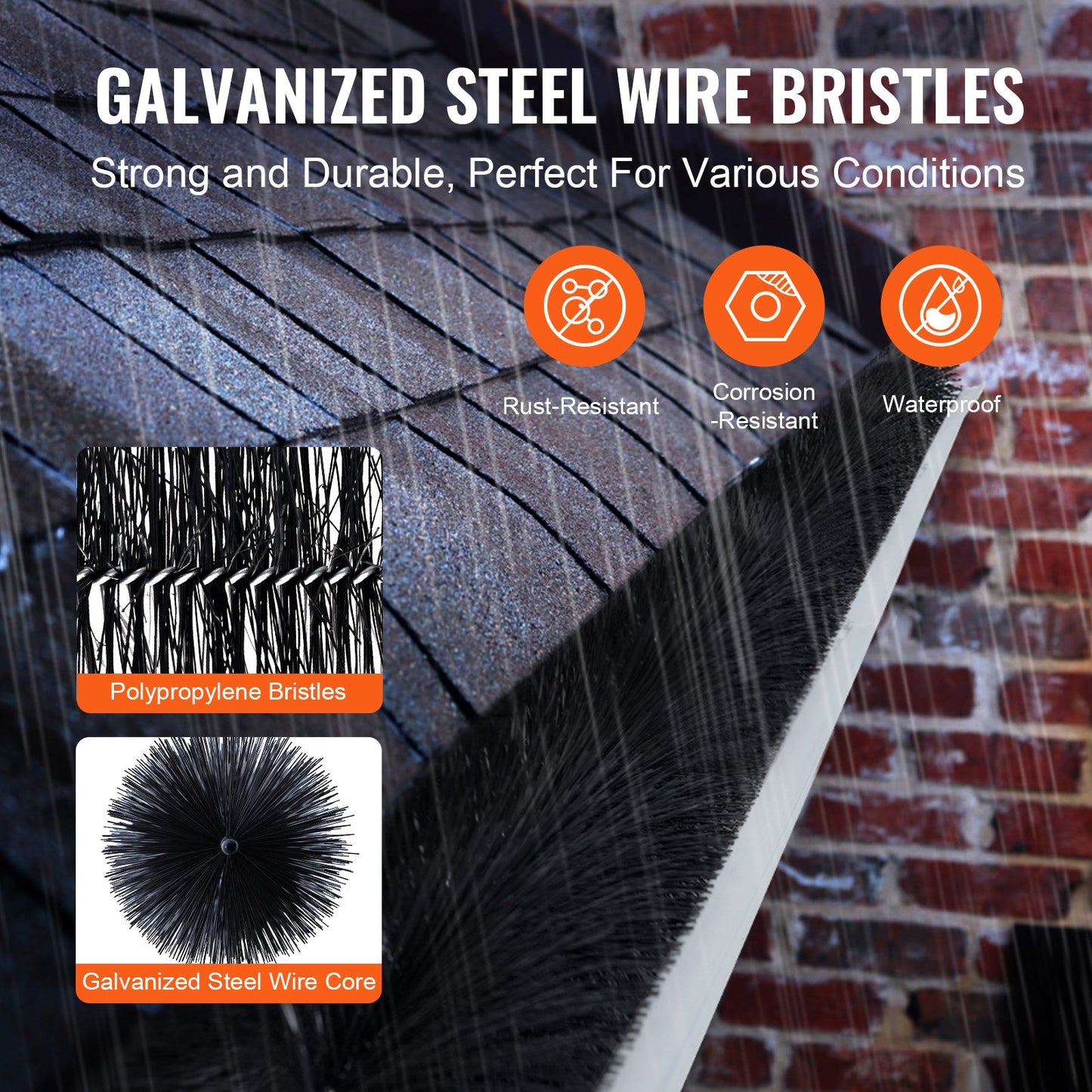 Rännborste, 60 fot total längd 5,25 tum diameter rännrengöringsverktyg, marknivå rännborste lövskydd för 5 tum hängrännor, enkelt att ta bort löv och skräp från taket, 20-pack