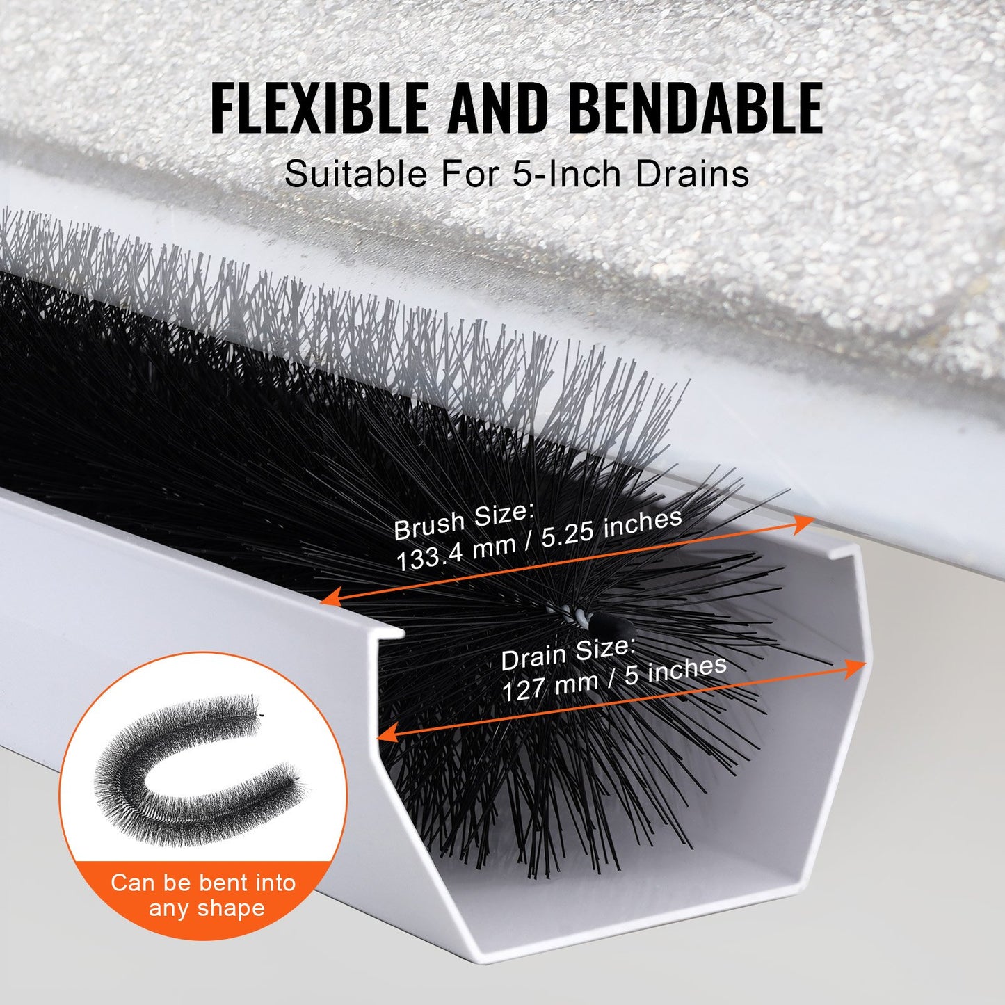 Rännborste, 60 fot total längd 5,25 tum diameter rännrengöringsverktyg, marknivå rännborste lövskydd för 5 tum hängrännor, enkelt att ta bort löv och skräp från taket, 20-pack