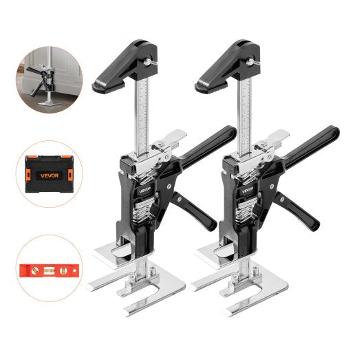 Labor Saving Arm Jack, 2 PCS 200 kg Bearing Capacity, Lifting up to 165 mm, Metal Hand Lifting Jack Tool with Magnetic Level, 2 Adjustment Modes, for Door, Window, Furniture, Woodworking, Black