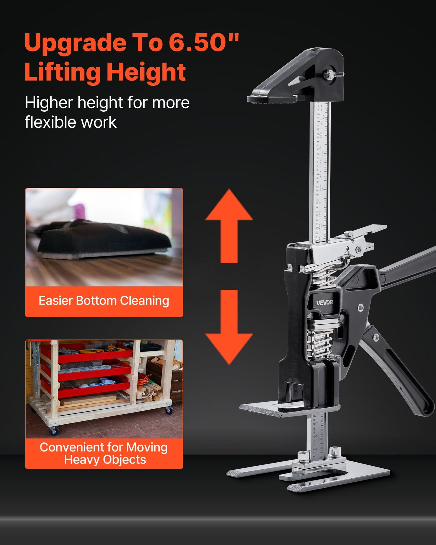 Arbetsbesparande armdomkraft, 2 st 200 kg bärkapacitet, lyft upp till 165 mm, metallhandlyftverktyg med magnetisk vattenpass, 2 justeringslägen, för dörr, fönster, möbler, träbearbetning, svart