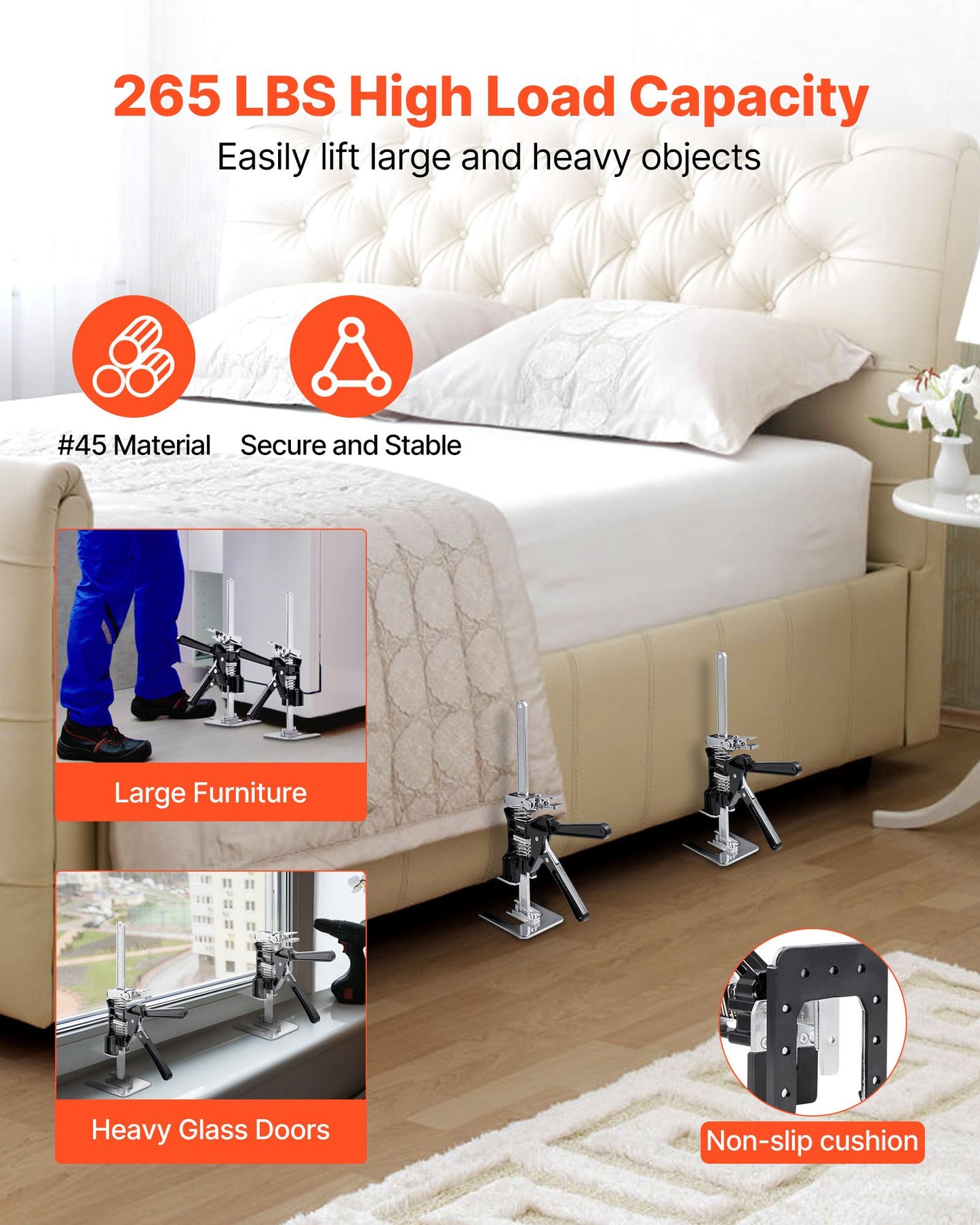 Arbetsbesparande armdomkraft, 2 st 200 kg bärkapacitet, lyft upp till 165 mm, metallhandlyftverktyg med magnetisk vattenpass, 2 justeringslägen, för dörr, fönster, möbler, träbearbetning, svart