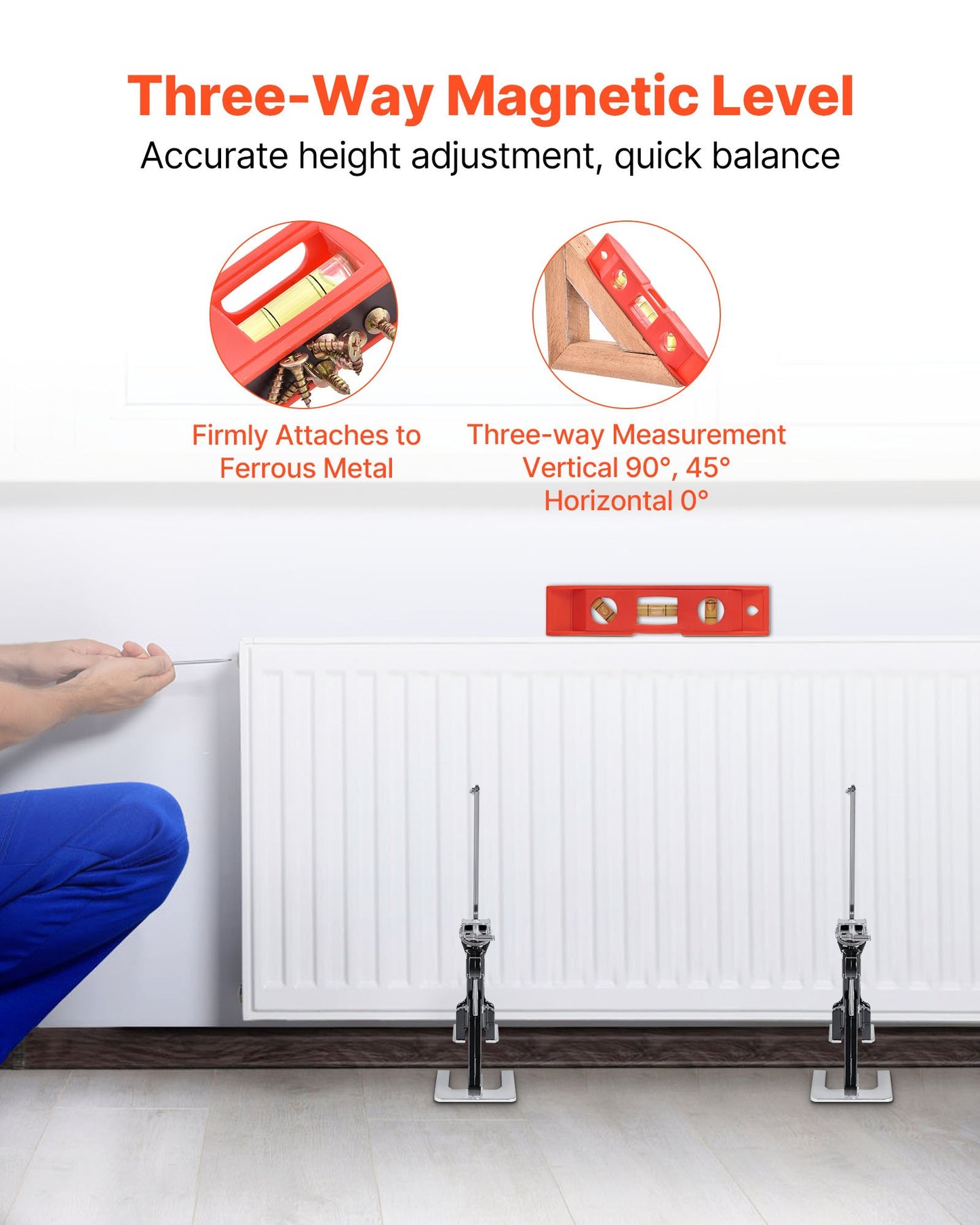 Arbetsbesparande armdomkraft, 2 st 200 kg bärkapacitet, lyft upp till 165 mm, metallhandlyftverktyg med magnetisk vattenpass, 2 justeringslägen, för dörr, fönster, möbler, träbearbetning, svart