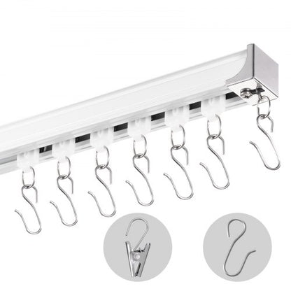 Ceiling Curtain Track Set, 5.9 FT/1.8 Meter, Sliding Ceiling Track System for Curtains, Room Divider Curtain Track Ceiling/Wall Mounted for Living Room Bedroom with Hooks and Hardware, White