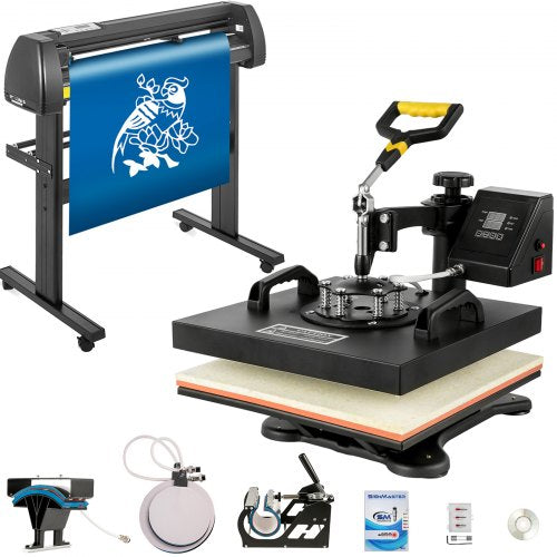 Digital Clamshell 15"x15" (38 X 38cm) Heat Transfer Press + 34 Inch Vinyl Cutter Machine Kit Software