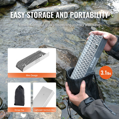 Guldvaskningssats med mini-slusslåda, 12" aluminiumutrustning för guldbrytning, 16 delar guldprospekteringssats med guldskål, klassificeringsskärm, separeringsmagnet, ryggsäck med dragsko och tillbehör