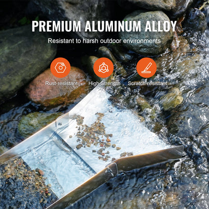 Guldvaskningssats med slusslåda, 127 cm aluminiumutrustning för guldbrytning, 23 delar guldprospekteringssats med guldskål, klassificeringsskärm, separeringsmagnet, ryggsäck med dragsko och tillbehör