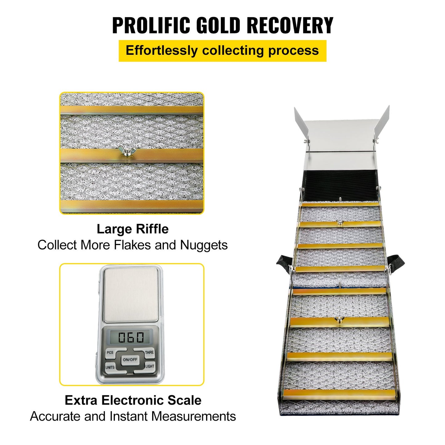 Hopfällbar slusslåda i aluminiumlegering, kompakta 50-tums slusslådor för guld, lättviktig slussutrustning för guld, bärbara slusslådor med gruvmossa, flod, bäck, guldvaskning, prospektering, muddring