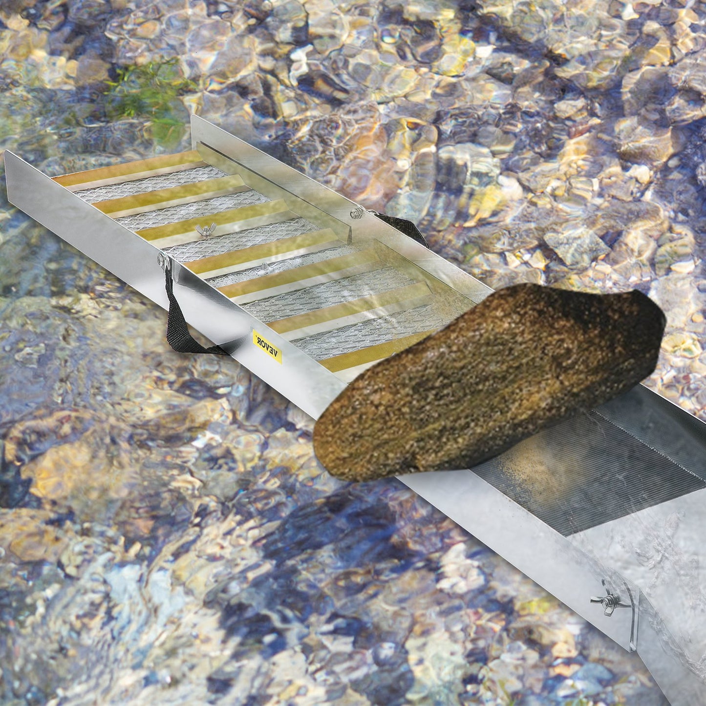 Hopfällbar slusslåda i aluminiumlegering, kompakta 50-tums slusslådor för guld, lättviktig slussutrustning för guld, bärbara slusslådor med gruvmossa, flod, bäck, guldvaskning, prospektering, muddring