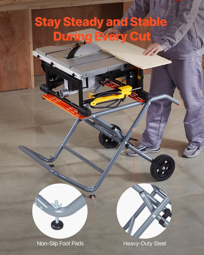 Portable Table Saw Stand, 159 kg/350 lbs Load Capacity, Rolling Foldable Table Saw Table with 203 mm/8 inches Rubber Wheels, Heavy Duty Construction, Easy Storage, Universal for Most Brands of Table Saws