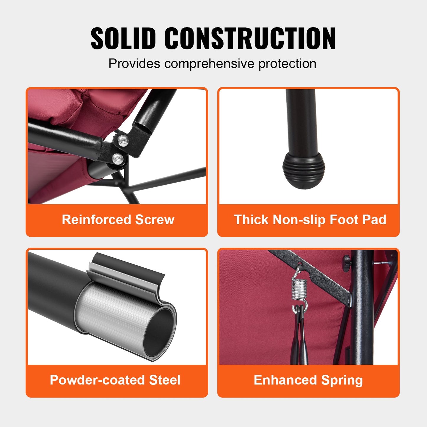 3-Seat Patio Swing Chair, Converting Canopy Swing, Outdoor Patio Porch with Adjustable Canopy, Removable Thick Cushion and Alloy Steel Frame, for Balcony, Backyard, Poolside, Burgundy