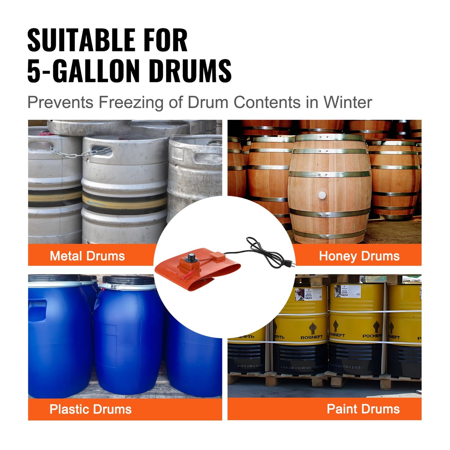 18.9 L Metal Drum Heater 800 Watt 19.7 cm Width 30-150°C Adjustable