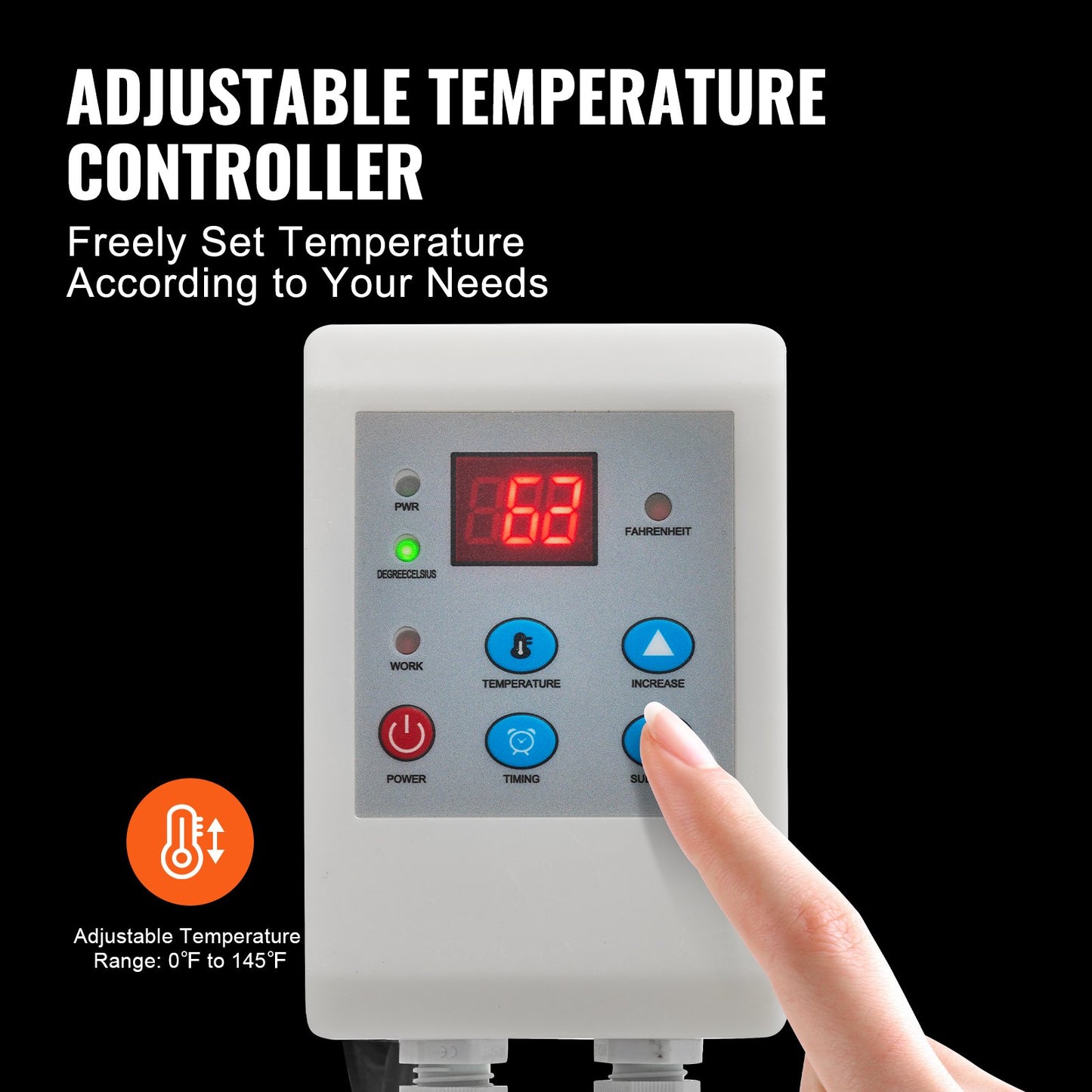 208.2 L Metal Drum Heater 1300W 0-63°C Adjustable w/ Independent Thermostat