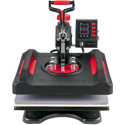 Heat Press Machine 38.1x38.1 cm 360° Rotation Swing Away Red Heat Press 5 In 1 Shirt Printing Machine 5 In 1 Heat Press 1000W Sublimation Machine Dual-Tube Heating for DIY Plates Cap Mugs