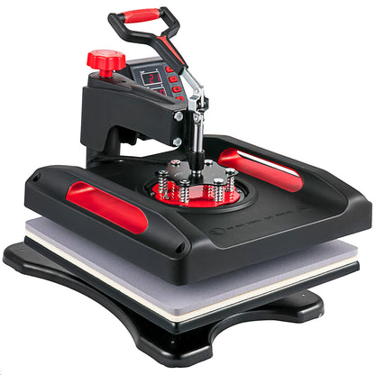 Heat Press Machine 38.1x38.1 cm 360° Rotation Swing Away Red Heat Press 5 In 1 Shirt Printing Machine 5 In 1 Heat Press 1000W Sublimation Machine Dual-Tube Heating for DIY Plates Cap Mugs