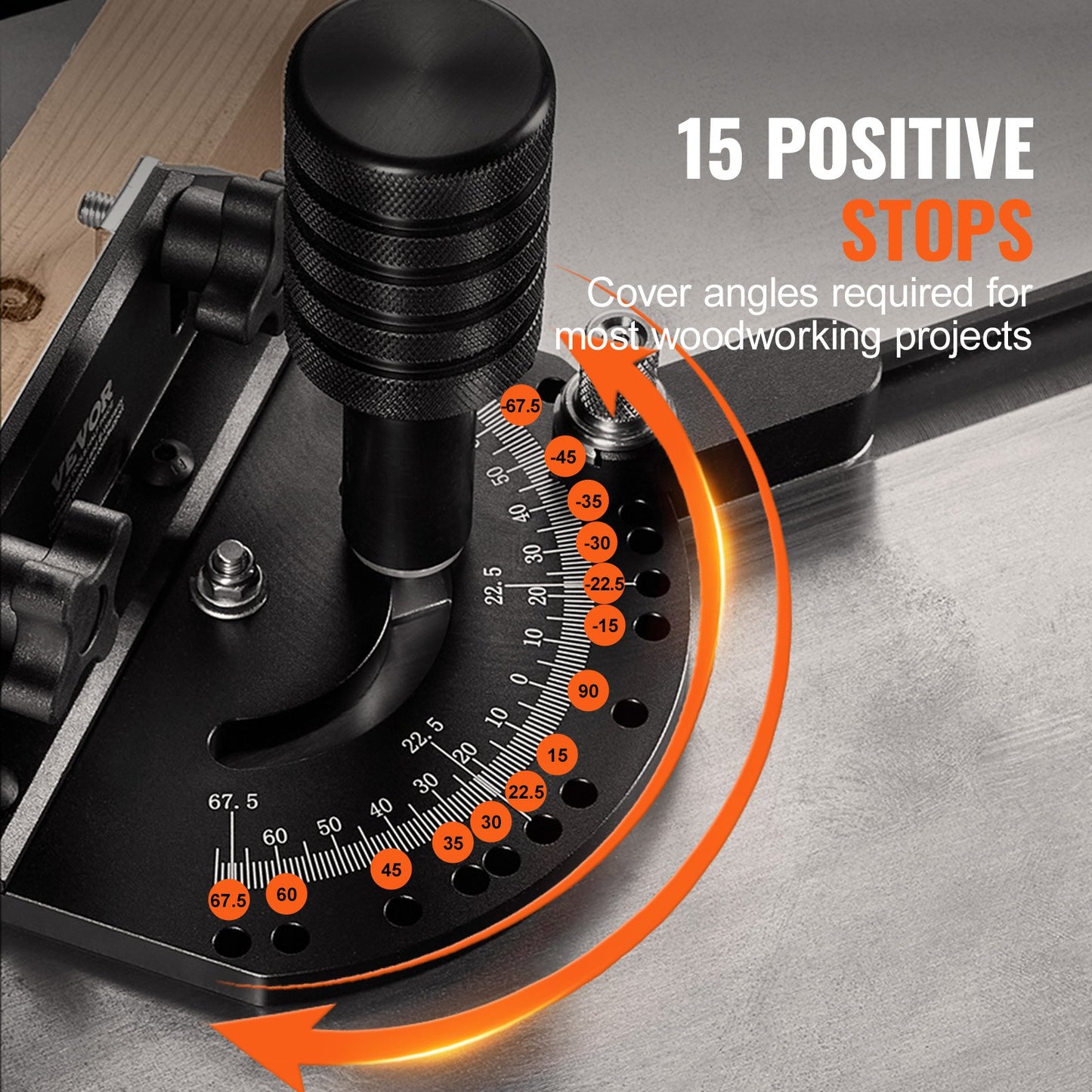 Precisionsgeringsmått, standardspår 19 x 9,5 mm, geringsmått i aluminiumlegering med 61 cm galler, 15 vinkelstopp, justerbar fjäderbelastad kolv och avtagbar skiva, för träbearbetning