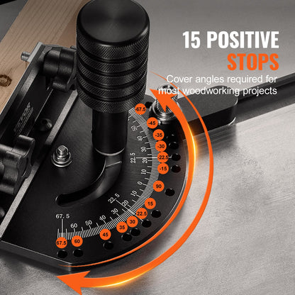 Precisionsgeringsmått, standardspår 19 x 9,5 mm, geringsmått i aluminiumlegering med 45,7 cm galler, 15 vinkelstopp, justerbar fjäderbelastad kolv och avtagbar skiva, för träbearbetning