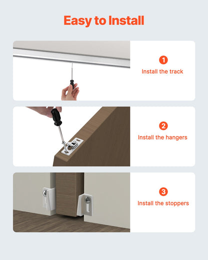 Sliding Pocket Door Hardware Track Kit, 5.73 ft Heavy Duty Pocket Door Hardware Kit, Commercial Grade Pocket Door Hardware and Track Set for 24"-36" Wide Single Door, Smoothly and Easy to Install