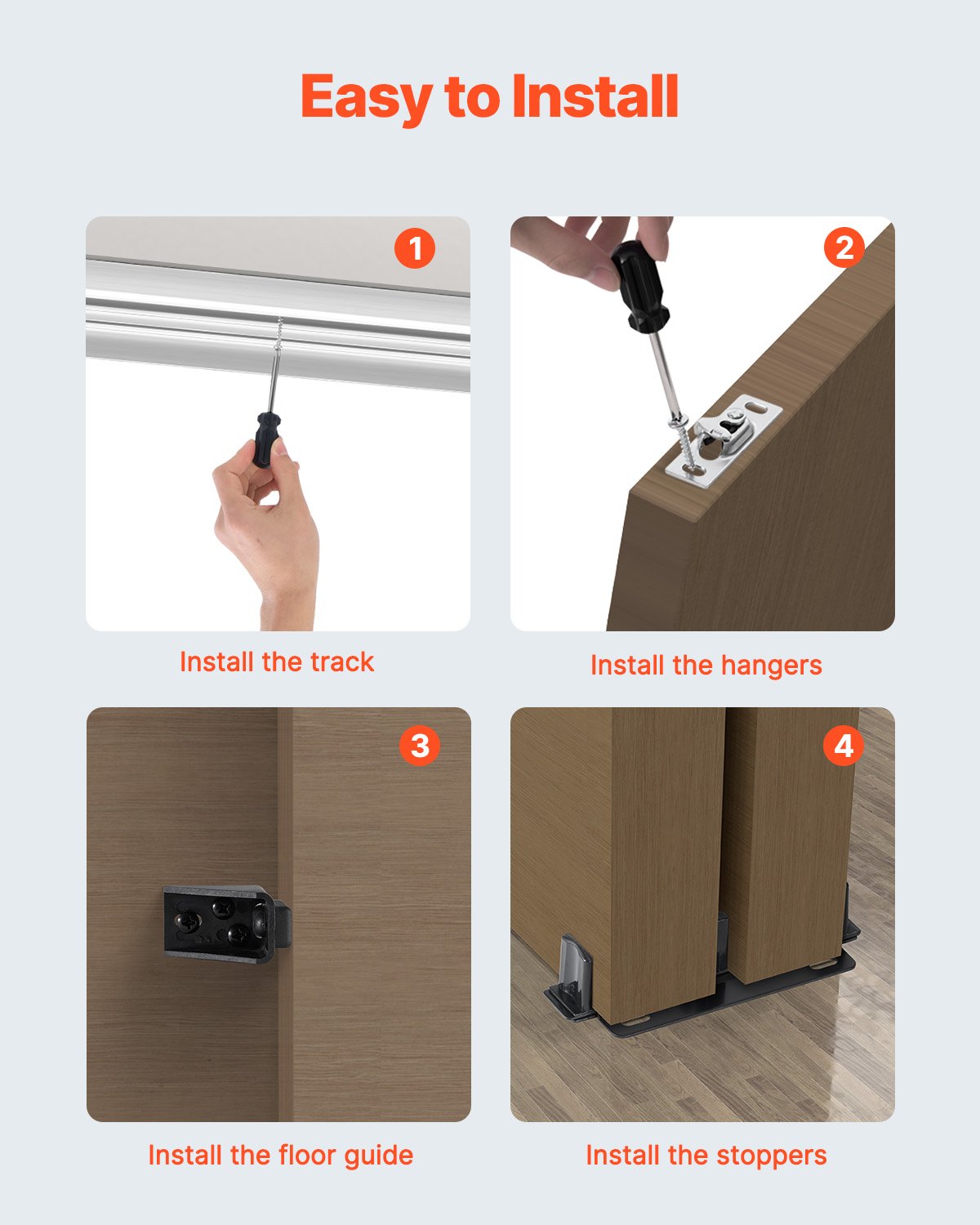 Bypass Door Hardware, 6ft Heavy Duty Bypass Sliding Door Hardware Kit, Aluminum Alloy Sliding Closet Door Hardware Set for 2 Door System, Fit Door Thickness 1 3/8 " - 1 3/4", Easy to Install