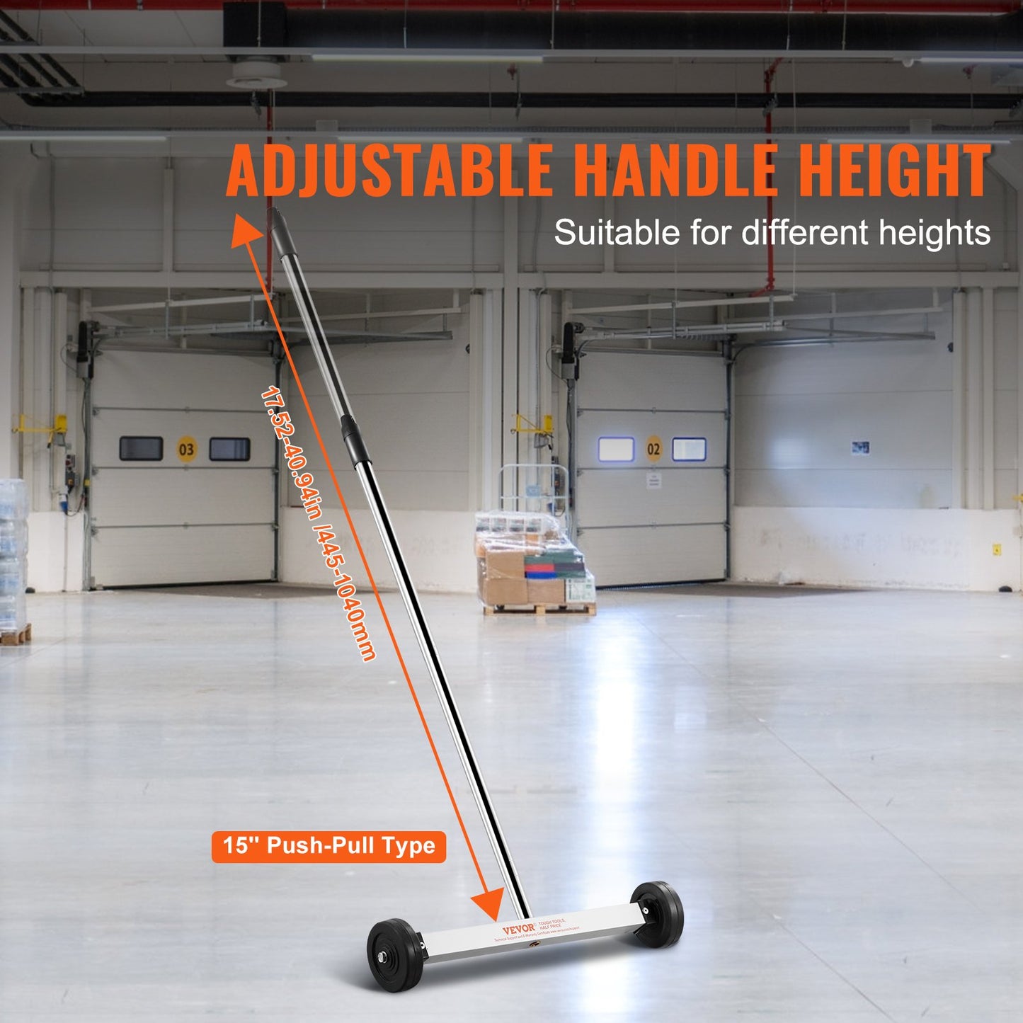 Magnetic Sweeper with Wheels, 15inch Mini Magnetic Sweeper, 8 lbs Capacity, Adjustable Handle, Lightweight Magnetic Pickup Sweeper to Pick Up Nails and Screws, Easy Cleanup of Workshop Garage