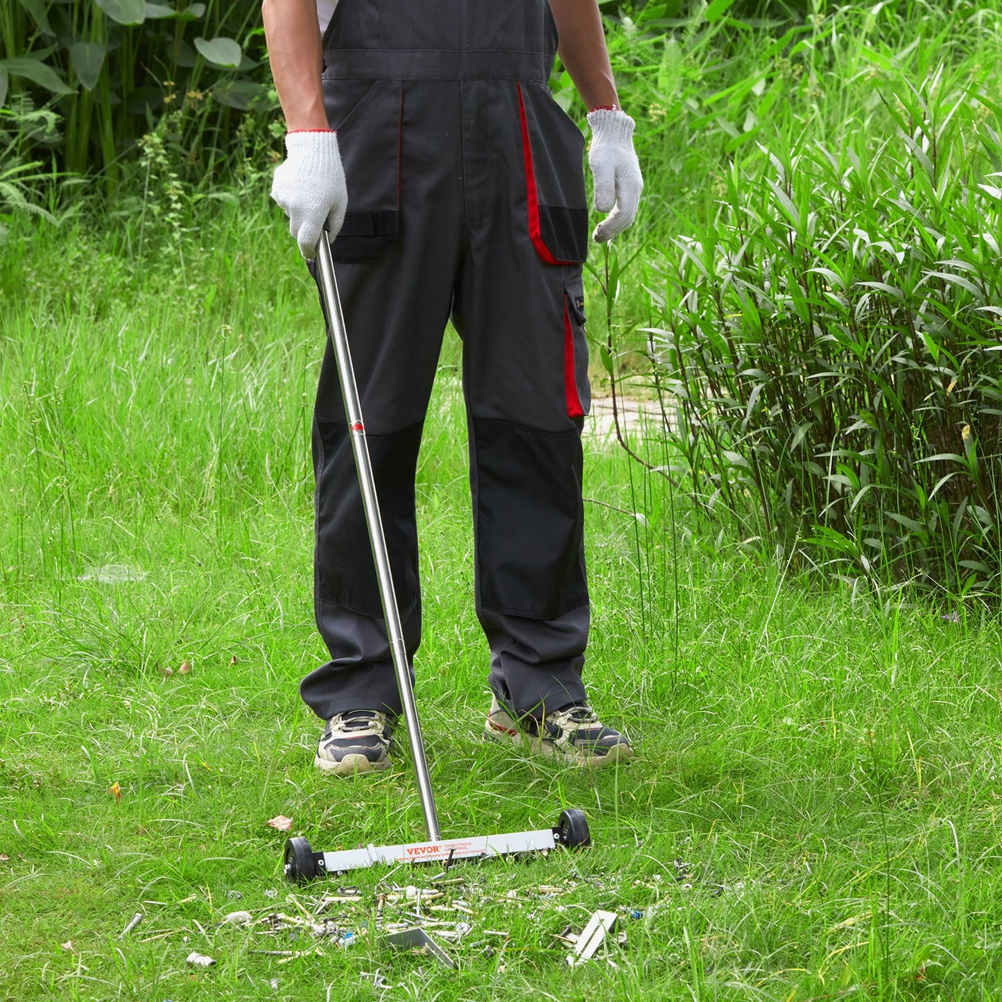 Magnetic Sweeper with Wheels, 15inch Mini Magnetic Sweeper, 8 lbs Capacity, Adjustable Handle, Lightweight Magnetic Pickup Sweeper to Pick Up Nails and Screws, Easy Cleanup of Workshop Garage