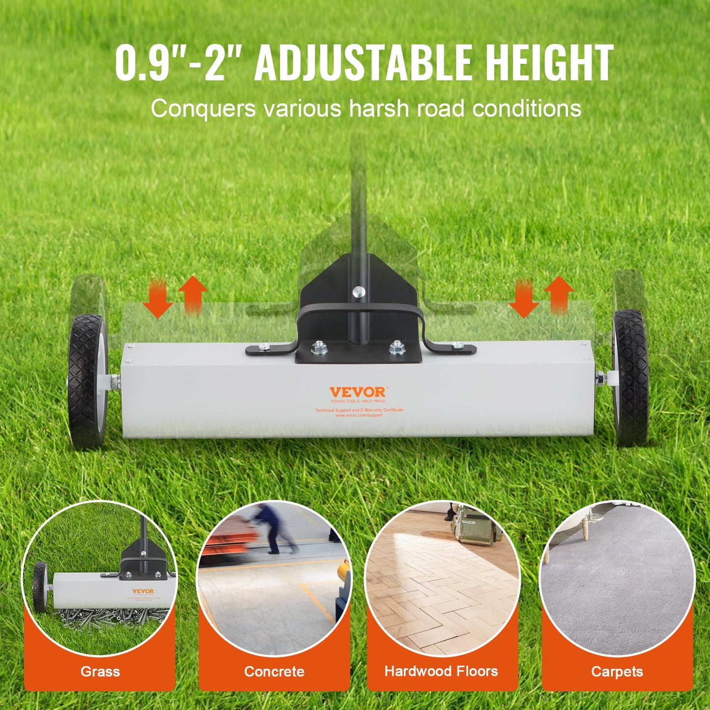 22.7 kg Rolling Magnetic Sweeper with Wheels, Push-Type Magnetic Pick Up Sweeper, 74 cm Large Magnet Pickup Lawn Sweeper with Telescoping Handle, Easy Cleanup of Workshop Garage Yard
