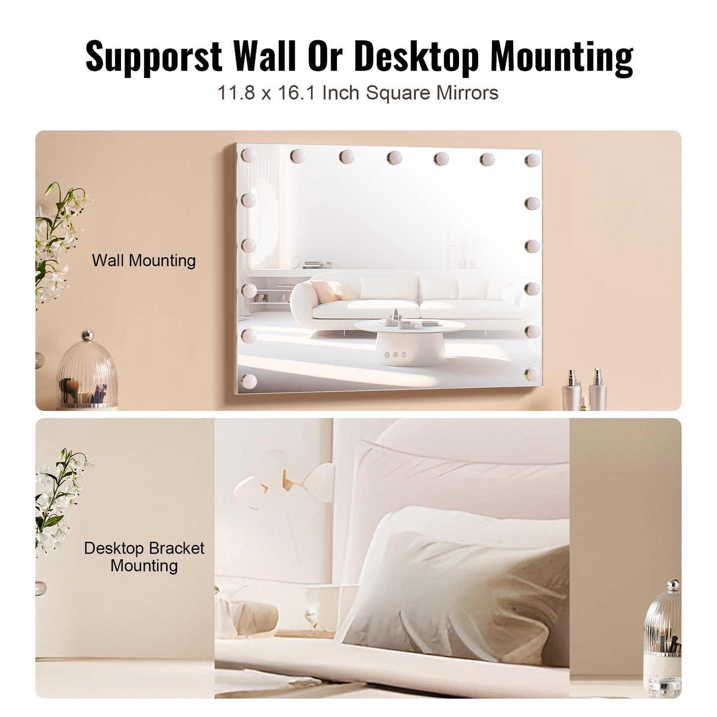 Hollywood Vanity Mirror With Lights w/ USB Type C Desktop Wallmount 59.9 cm