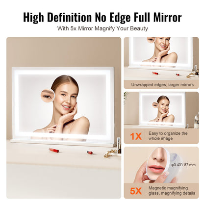 Lighted Makeup Mirror 3 Color w/ Bluetooth USB Desktop Wall-mount 55.1 cm