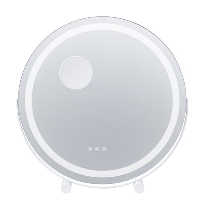 20” Vanity Mirror With Lights, LED Makeup Mirror 3 Color Lighting Modes, with 5X Magnification Mirror, Smart Touch Control, 360°Rotation,Round Lighted Makeup Mirror for Bedroom Tabletop (White)