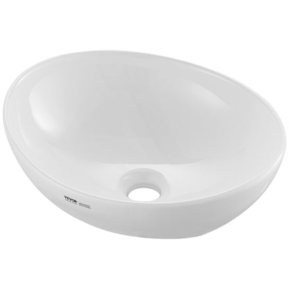 Oval Vessel Sink, 16" x 13.4" Bathroom Vessel Sink Bowl Countertop, White Ceramic Bathroom Sinks Above Counter, Bowl Sink with Modern Style, Well-Packaged for Bathroom, Hotel, Toilet, RV