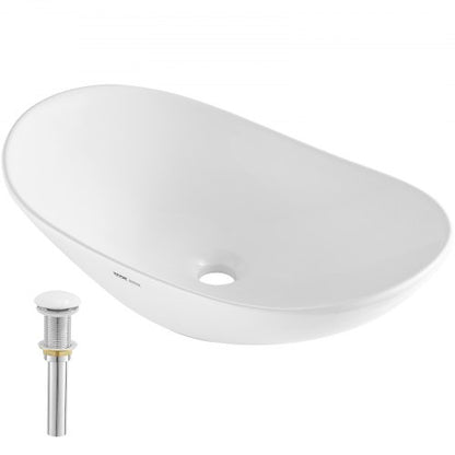 Oval Vessel Sink, 23.3" x 14.2" Bathroom Vessel Sink Bowl Countertop, White Ceramic Bathroom Sinks Above Counter, Bowl Sink with Modern Style, Well-Packaged for Bathroom, Hotel, Toilet, RV