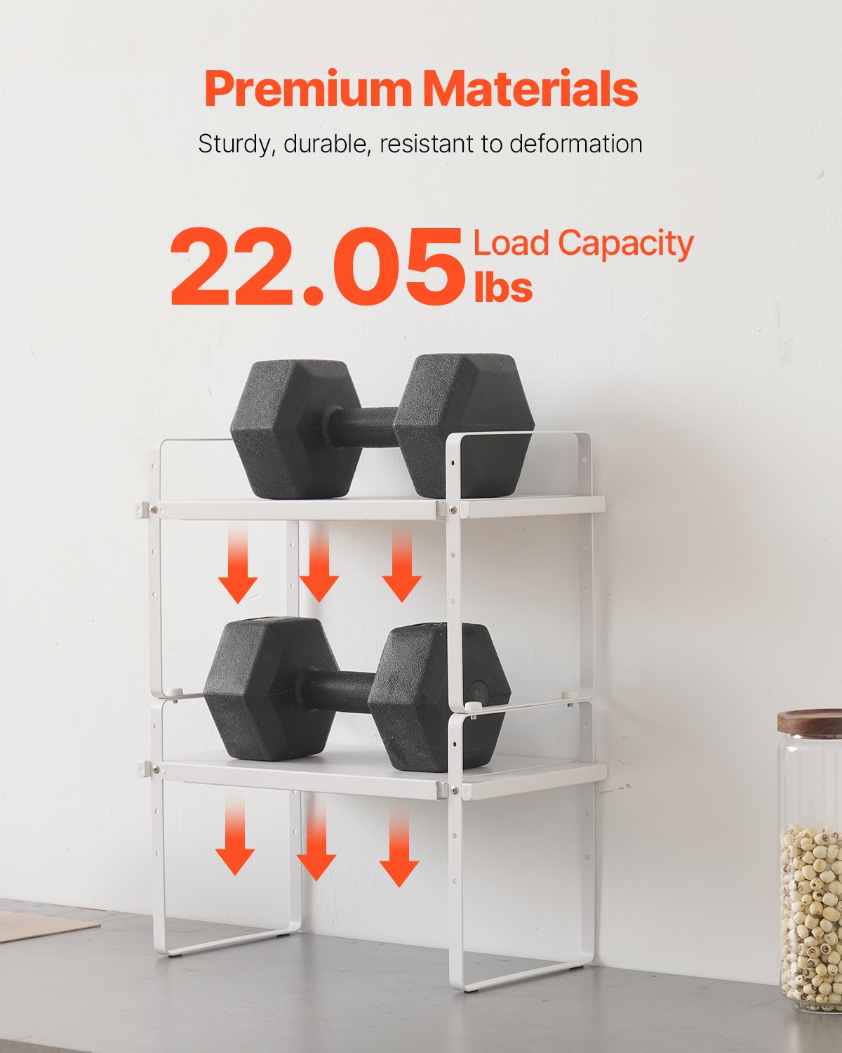 Adjustable Kitchen Cabinet Shelf Organizer, Expandable 2 Tier Cabinet Shelf, Stackable Countertop Organizers and Storage Shelf Risers, Pantry Organizers for Kitchen Bathroom Office, White