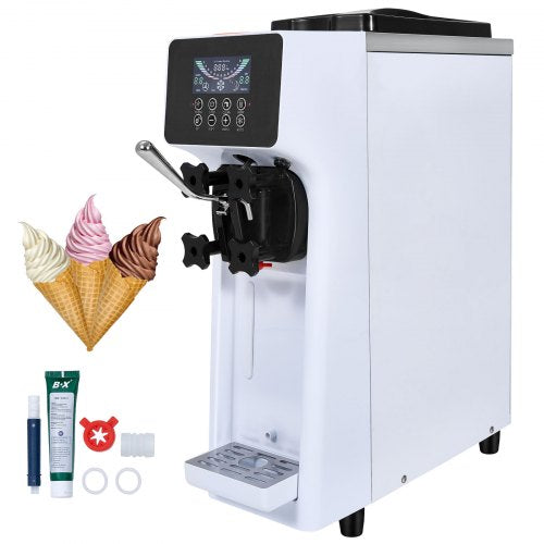 Commercial Ice Cream Machine, 10L/H Yield, 900W Single Flavor Countertop Soft Serve Ice Cream Maker, with 4L Hopper 1.6L Cylinder, LCD Panel Auto Clean Pre-cooling, for Restaurant Snack Bar