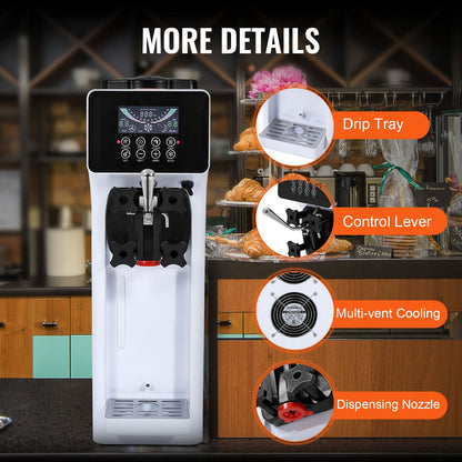 Commercial Ice Cream Machine, 10L/H Yield, 900W Single Flavor Countertop Soft Serve Ice Cream Maker, with 4L Hopper 1.6L Cylinder, LCD Panel Auto Clean Pre-cooling, for Restaurant Snack Bar