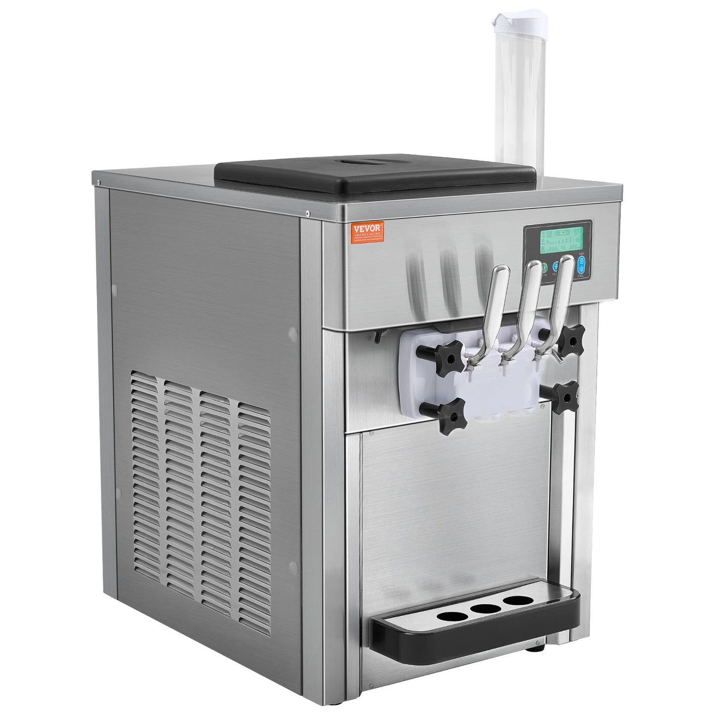 Commercial Ice Cream Machine, 21 QT/H Yield, 1800W 3-Flavor Countertop Soft Serve Ice Cream Maker, 2 x 4L Hopper 2 x 1.8L Cylinder, LCD Panel Auto Clean Pre-cooling, for Restaurant Snack Bar