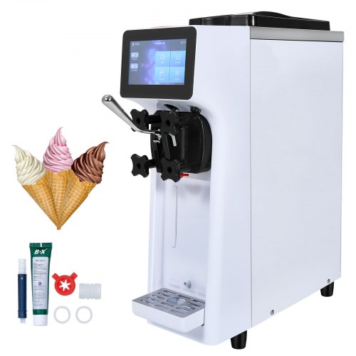 Commercial Ice Cream Machine, 10L/H Yield, 900W Single Flavor Countertop Soft Serve Ice Cream Maker, 4L Hopper 1.6L Cylinder, Touch Screen Auto Clean Pre-cooling, for Restaurant Snack Bar