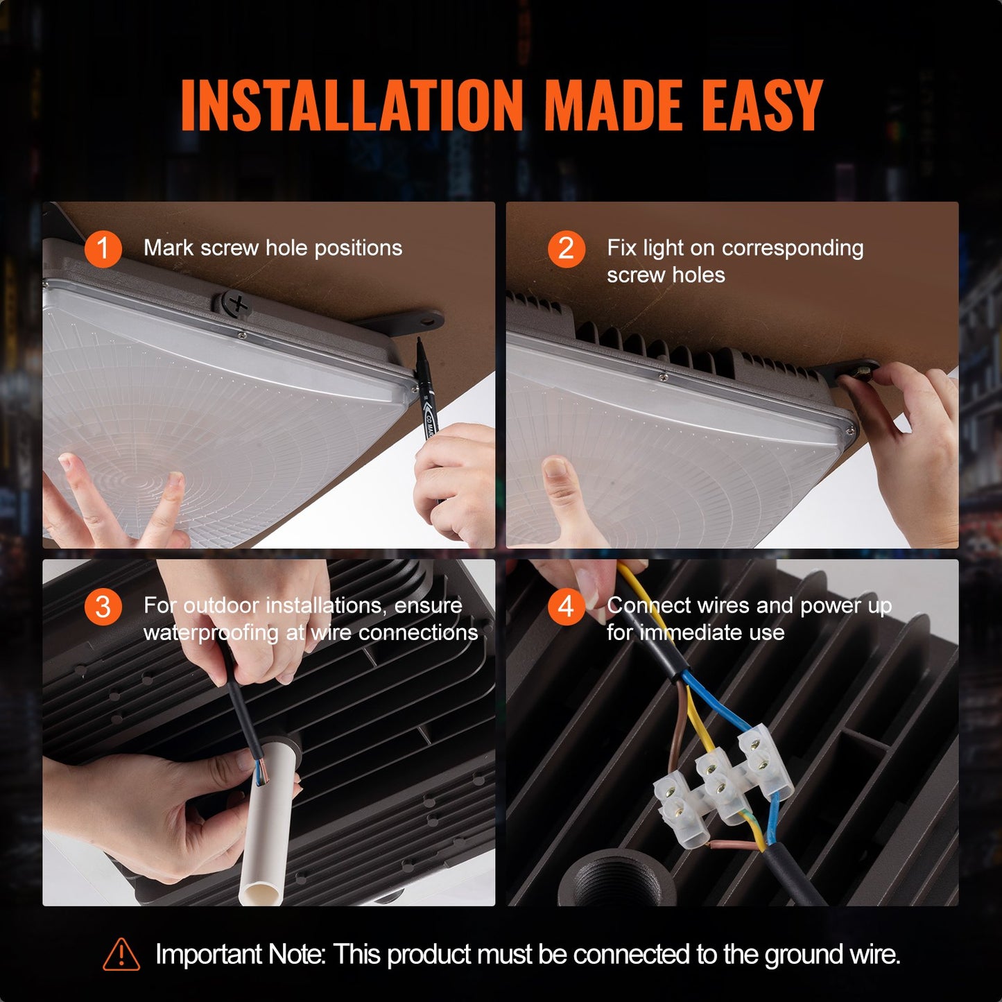 4-pack LED-taklampor, 150W, 16500LM 5000K dagsljus kommersiella industriella utomhustaklampor, 315mm x 315mm utanpåliggande takbelysning för bensinmack, lager, garage, gatubutik, IP65